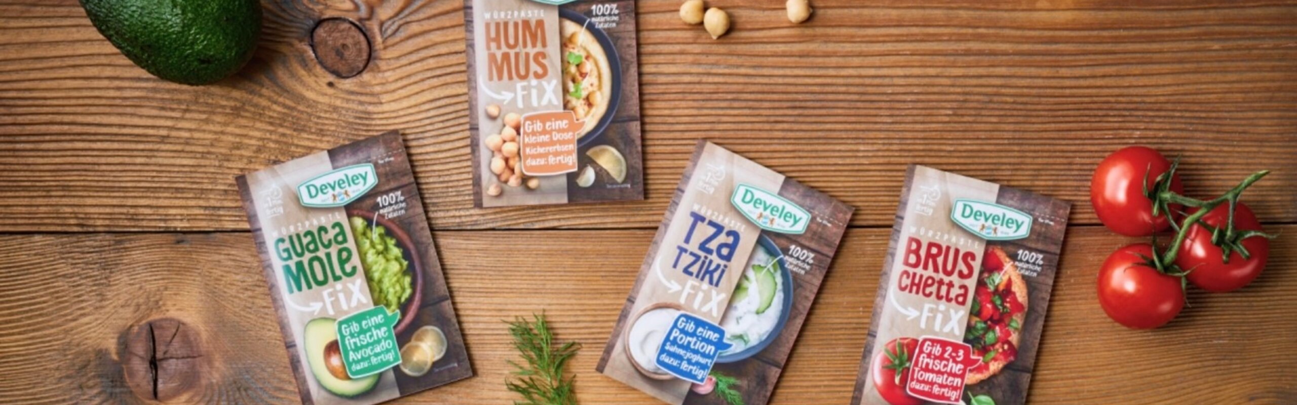 Develey Neuprodukt Pasten Fix Würzpasten alle Sorten: Guacamole, Hummus, Bruschetta, Tzatziki