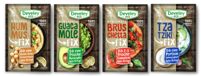 Develey Neuprodukt Pasten Fix Würzpasten alle Sorten: Guacamole, Hummus, Bruschetta, Tzatziki