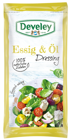 Essig und Öl Dressing im Portionsbeutel, 75ml zum mitnehmen, passt zu Avocado und Salat