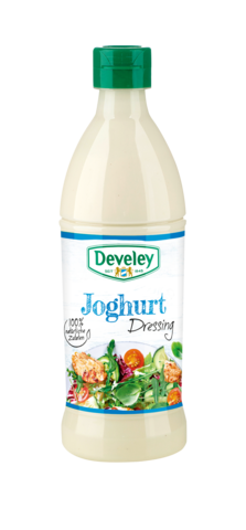 Joghurt Dressing in der Plastikflasche, 500ml zum mitnehmen, passt zu Geflügel, Salat und Grillgemüse, glutenfrei