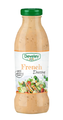 French Dressing in der Glasflasche, 230ml zum mitnehmen, passt zu Ofenkartoffeln Salat und Grillgemüse, vegetarisch, glutenfrei, laktosefrei
