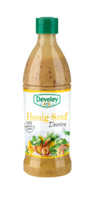 Honig-Senf Dressing in der Plastikflasche, 500ml zum mitnehmen, passt zu Ofenkartoffel, Salat und Grillgemüse, vegetarisch, glutenfrei