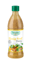 Honig-Senf Dressing in der Plastikflasche, 500ml zum mitnehmen, passt zu Ofenkartoffel, Salat und Grillgemüse, vegetarisch, glutenfrei