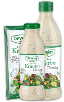Gartenkräuter Dressing im 75ml Portionsbeutel, in der 230ml Glasflasche, in der 500ml Plastikflasche, passt zu Avocado, Salat und Grillgemüse, glutenfrei, vegetarisch
