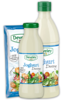 Joghurt Dressing im 75ml Portionsbeutel, in der 230ml Glasflasche, in der 500ml Plastikflasche, passt zu Avocado, Salat und Grillgemüse, glutenfrei, vegetarisch