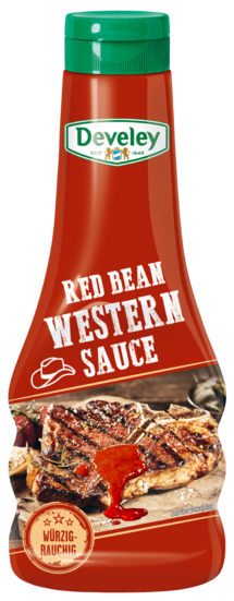 Die Red Bean Sauce von Develey ist Würzig und rauchig und passt perfekt zu Burger,  Wurst und Geflügel, Squeeze, 250ml, grillsoße, vegan. vegetarisch