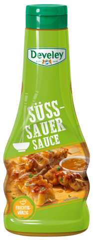 Die Süßsauer Sauce von Develey ist fruchtig würzig und passt perfekt zu Ofenkartoffeln,  Grillgemüse und Geflügel, Squeeze, 250ml, grillsoße, vegan. vegetarisch