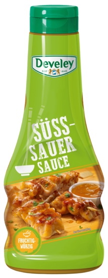 Die Süßsauer Sauce von Develey ist fruchtig würzig und passt perfekt zu Ofenkartoffeln,  Grillgemüse und Geflügel, Squeeze, 250ml, grillsoße, vegan. vegetarisch