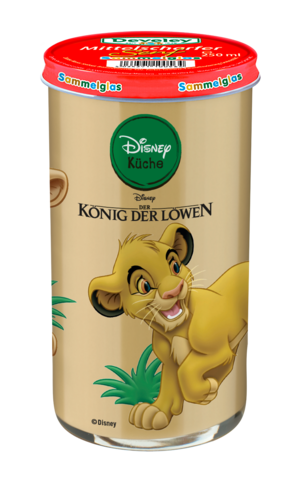 Mittelscharfer Senf im 250ml Kinderglas von Develey mit dem Muster König der Löwen, cremig & würzig, klimaneutral, vegan, vegetarisch