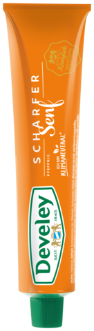 Scharfer Senf in der 200ml Tube von Develey, pfeffrig scharf, klimaneutral, vegan, vegetarisch