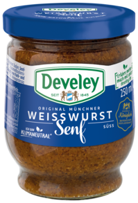 Süßer Weißwurst Senf im 250ml Glas von Develey, körnig süß, klimaneutral, vegan, vegetarisch