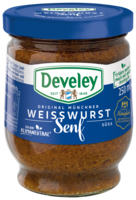 Süßer Weißwurst Senf im 250ml Glas von Develey, körnig süß, klimaneutral, vegan, vegetarisch