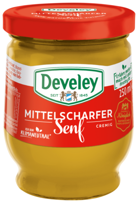 Mittelscharfer Senf im 250ml Glas von Develey, cremig & würzig, klimaneutral, vegan, vegetarisch