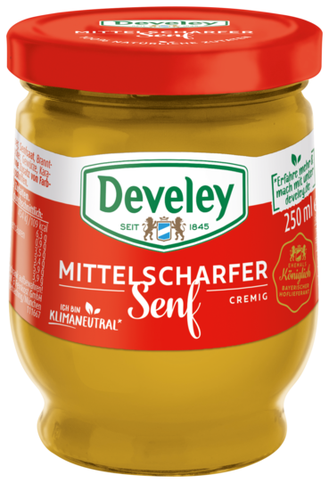 Mittelscharfer Senf im 250ml Glas von Develey, cremig & würzig, klimaneutral, vegan, vegetarisch