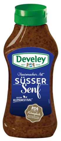Süßer Weißwurst Senf in der 300ml Squeeze von Develey, körnig süß, klimaneutral, vegan, vegetarisch