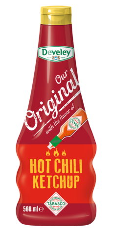 Hot Chili Ketchup in der 500ml Squeeze von Develey und Tabasco, Extra scharf & tomatig, vegan, vegetarisch, 