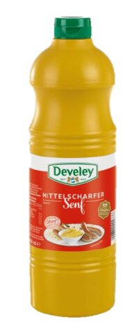 Mittelscharfer Senf im 1000ml Flasche von Develey, cremig & würzig, klimaneutral, vegan, vegetarisch
