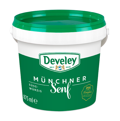 Münchner Senf in der 875ml Eimer von Develey, Herzhaft & körnig, klimaneutral, vegan, vegetarisch