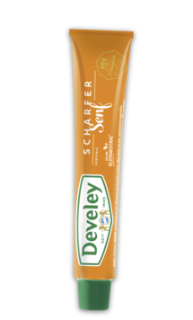 Scharfer Senf in der 100ml Tube von Develey, pfeffrig scharf, klimaneutral, vegan, vegetarisch