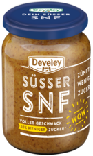 Süßer Weißwurst Senf SNF im 335ml Glas von Develey, körnig süß, klimaneutral, vegan, vegetarisch, 30% weniger Zucker