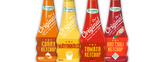 Develey Our Original Ketchup, Curry Ketchup, Hot Chili Ketchup und Mayo
