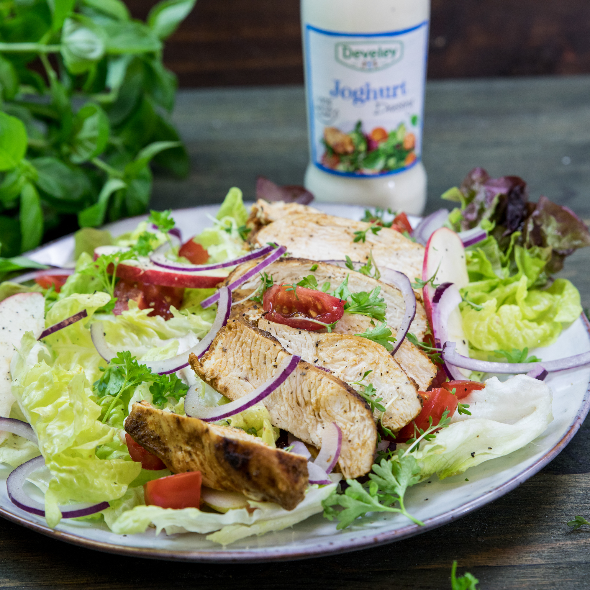 Rezept, Gericht von Develey: Hähnchensalat mit Joghurt Dressing 