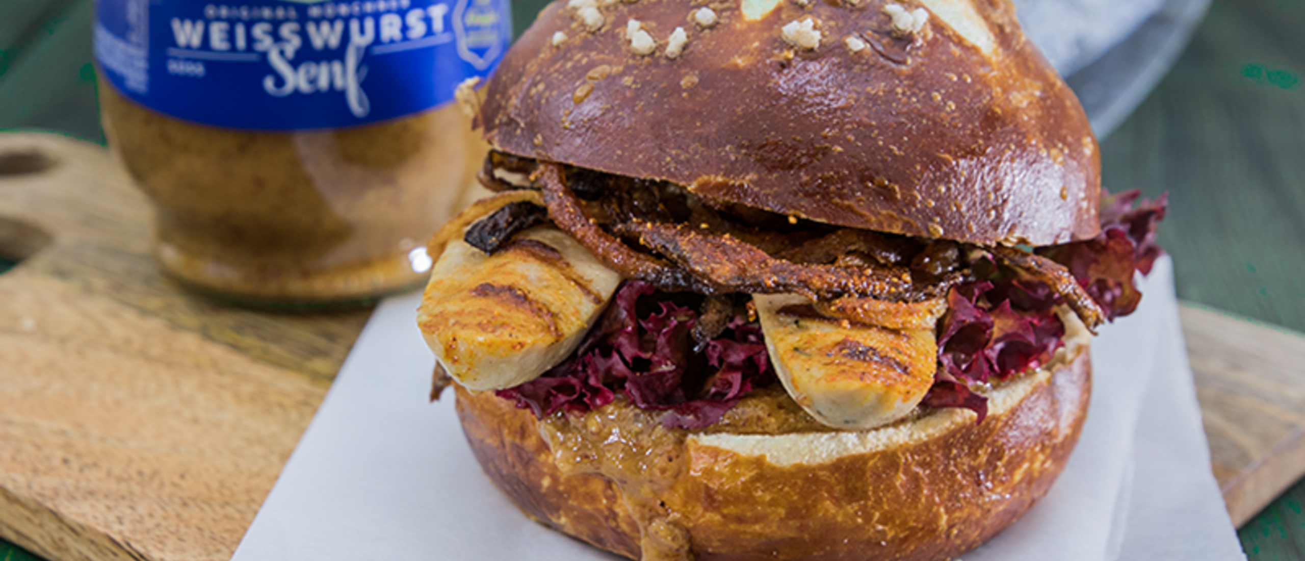 Rezept, Gericht von Develey: Weißwurstburger mit leckerer süßen Senf, Weißwurstsenf