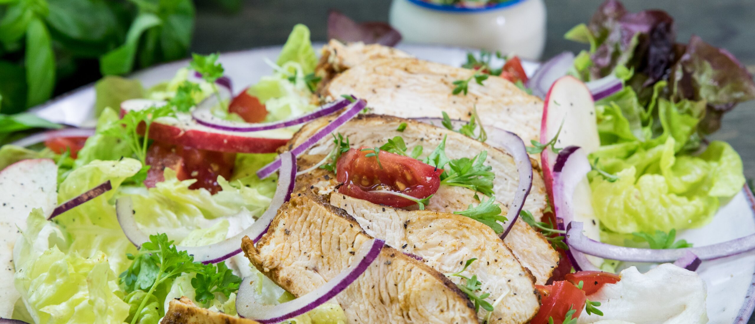 Rezept, Gericht von Develey: Hähnchensalat mit Joghurt Dressing 