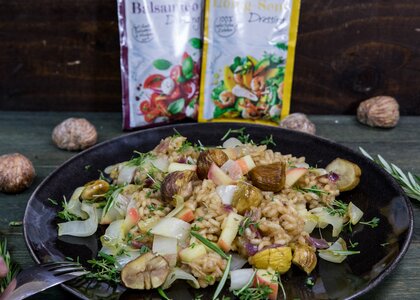 Rezept, Gericht von Develey: Apfel-Maronen-Risotto mit Balsamico Dressing
