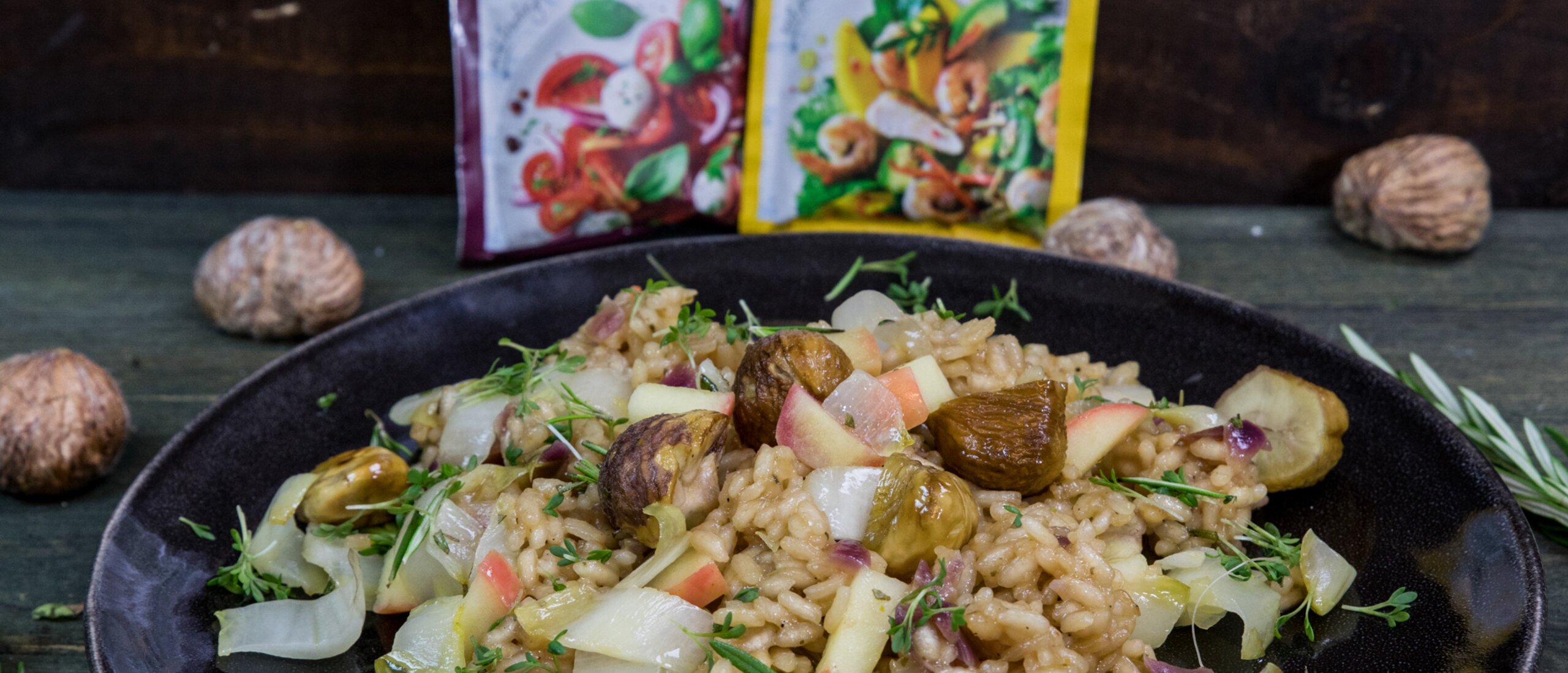 Rezept, Gericht von Develey: Apfel-Maronen-Risotto mit Balsamico Dressing