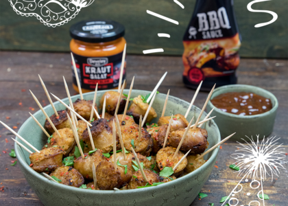 Rezept, Gericht von Develey: Saussage Bites in Weiswein mit BBQ Sauce